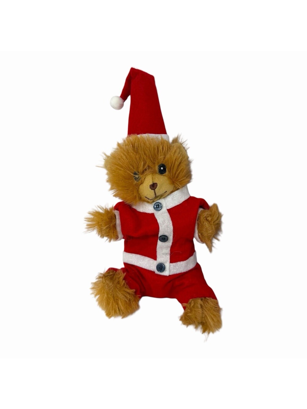 Holiday Santa Claus Teddy Bear Plush Red Suit Christmas Decor Brown Faux Fur